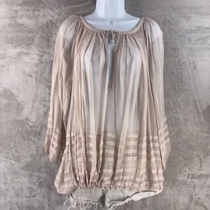 Free People FP One Long Sleeve Gauze Blouse Womens Size Medium Pink Boho Peasant
